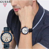 Guess Pinnacle Chronograph White Dial Blue Leather Strap Watch For Men - W0673G6 Buy Now By Guess