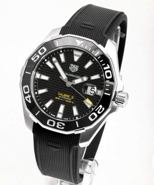 Tag Heuer Aquaracer Calibre 5 Automatic Black Dial Black Rubber Strap Watch for Men - WAY201A.FT6142 Buy Now By Tag Heuer