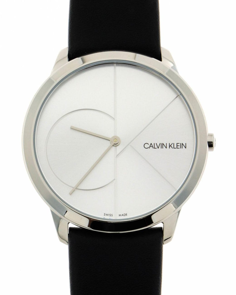 Calvin Klein Minimal Silver Dial Black Leather Strap Watch for Men - K3M211CY Buy Now By Calvin Klein
