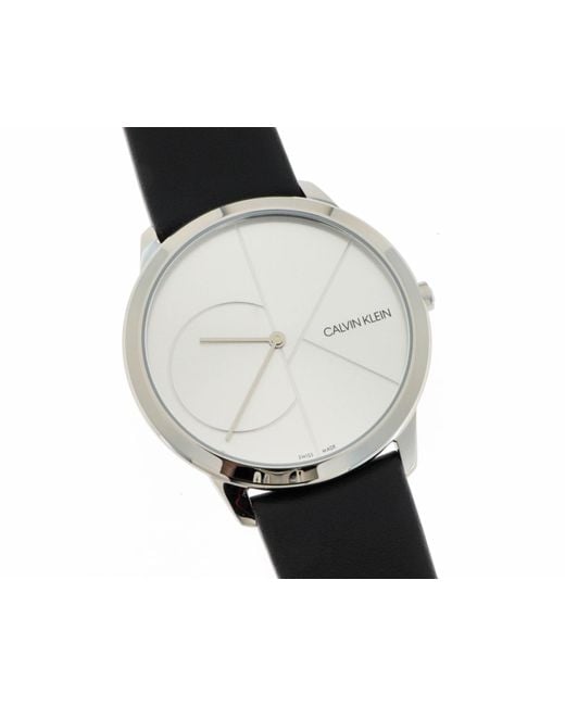 Calvin Klein Minimal Silver Dial Black Leather Strap Watch for Men - K3M211CY Buy Now By Calvin Klein