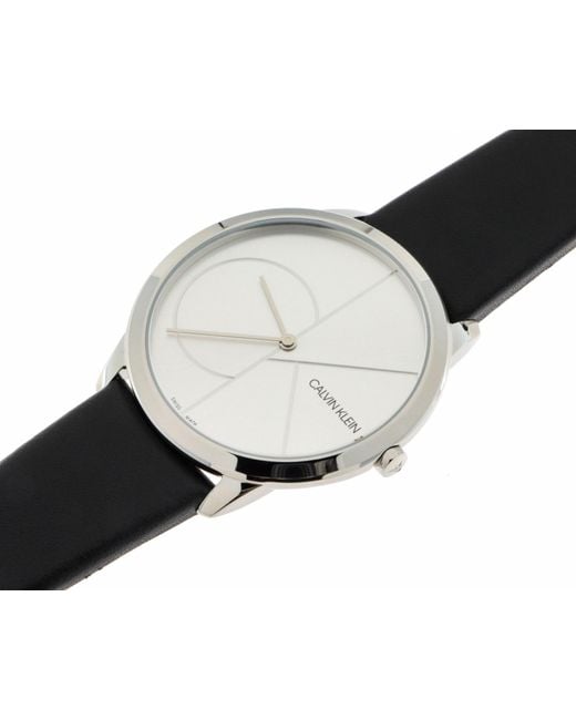 Calvin Klein Minimal Silver Dial Black Leather Strap Watch for Men - K3M211CY Buy Now By Calvin Klein