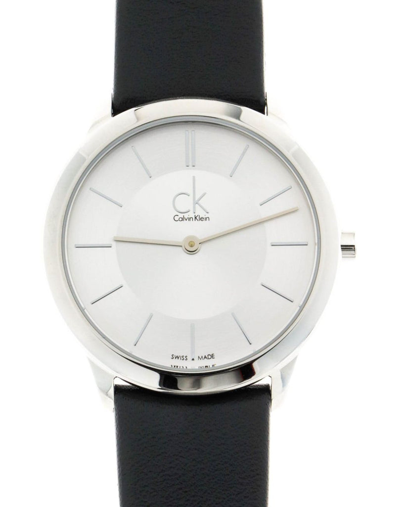 Calvin Klein Minimal Silver Dial Black Leather Strap Watch for Women - K3M221C6 Buy Now By Calvin Klein