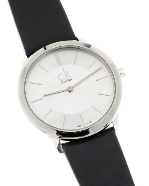 Calvin Klein Minimal Silver Dial Black Leather Strap Watch for Women - K3M221C6 Buy Now By Calvin Klein