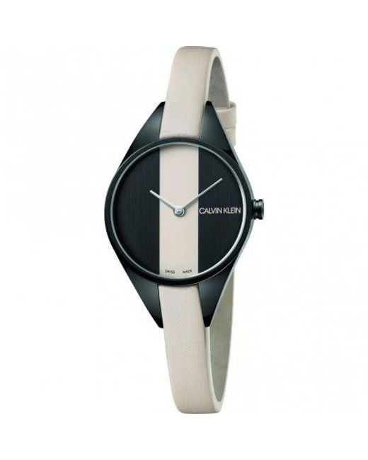 Calvin Klein Rebel Cream Black Dial Cream Leather Strap Watch for Women - K8P237X1 Buy Now By Calvin Klein