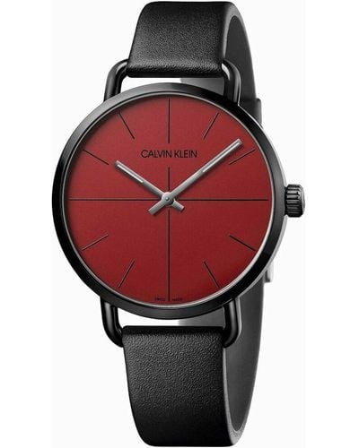 Calvin Klein Even Maroon Dial Black Leather Strap Watch for Men - K7B214CP Buy Now By Calvin Klein