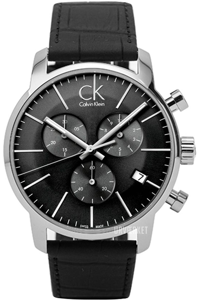 Calvin Klein City Chronograph Black Dial Black Leather Strap Watch for Men - K2G271C3 Buy Now By Calvin Klein