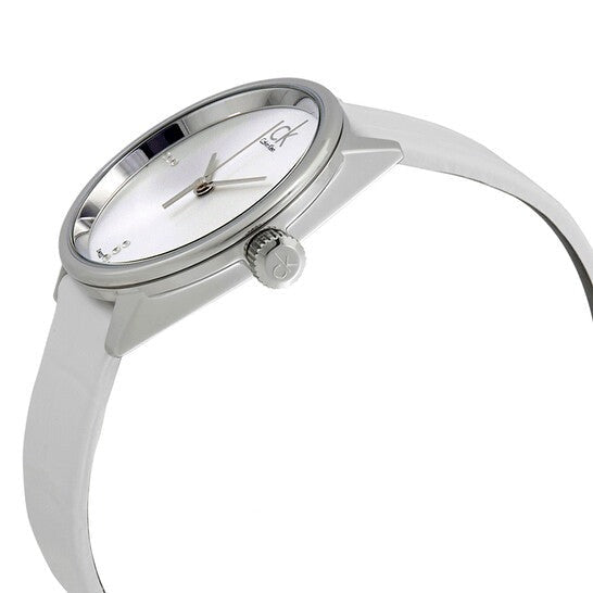 Calvin Klein Accent Silver Dial White Leather Strap Watch for Women - K2Y2Y1KW Buy Now By Calvin Klein