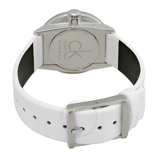 Calvin Klein Accent Silver Dial White Leather Strap Watch for Women - K2Y2Y1KW Buy Now By Calvin Klein