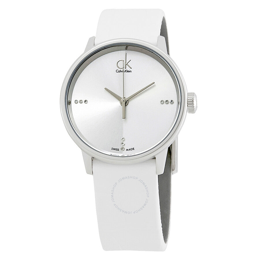 Calvin Klein Accent Silver Dial White Leather Strap Watch for Women - K2Y2Y1KW Buy Now By Calvin Klein
