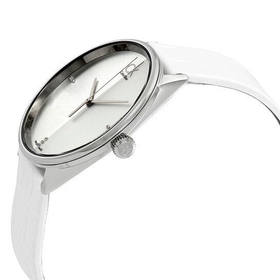 Calvin Klein Accent Silver Dial White Leather Strap Watch for Men - K2Y2X1KW Buy Now By Calvin Klein