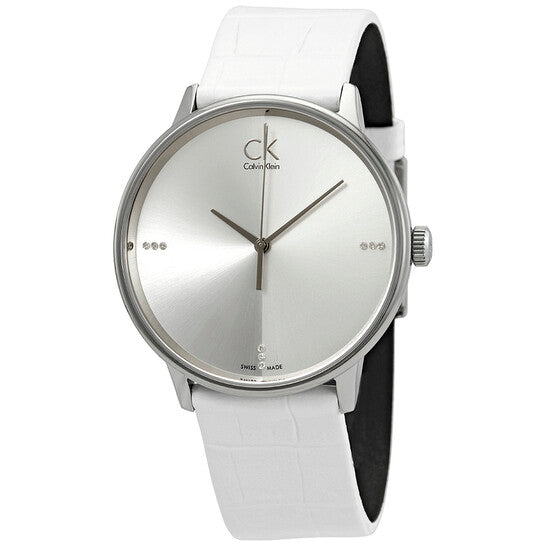 Calvin Klein Accent Silver Dial White Leather Strap Watch for Women - K2Y2Y1KW Buy Now By Calvin Klein