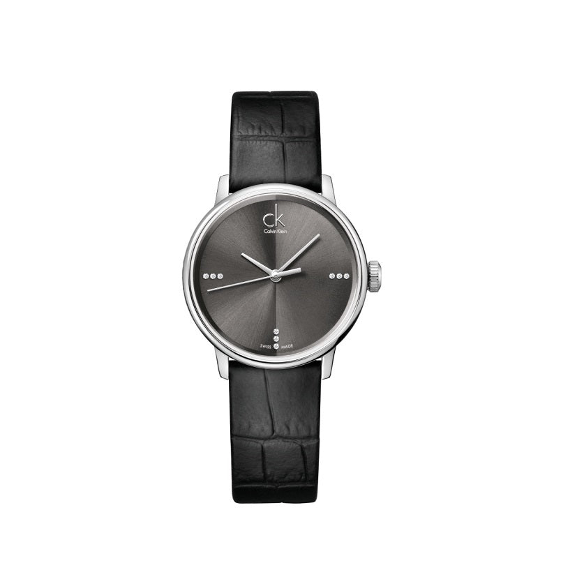 Calvin Klein Grey Dial Black Leather Strap Watch for Women - K2Y2Y1CU Buy Now By Calvin Klein