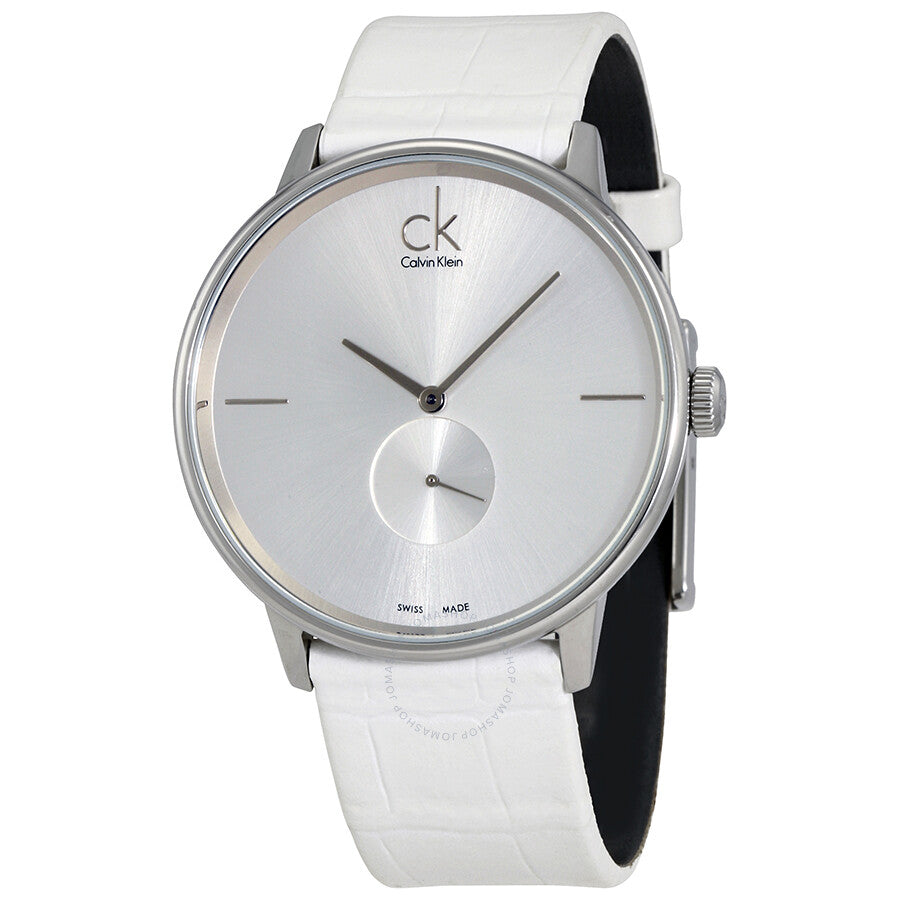 Calvin Klein Accent Silver Dial White Leather Strap Watch for Women - K2Y211K6 Buy Now By Calvin Klein