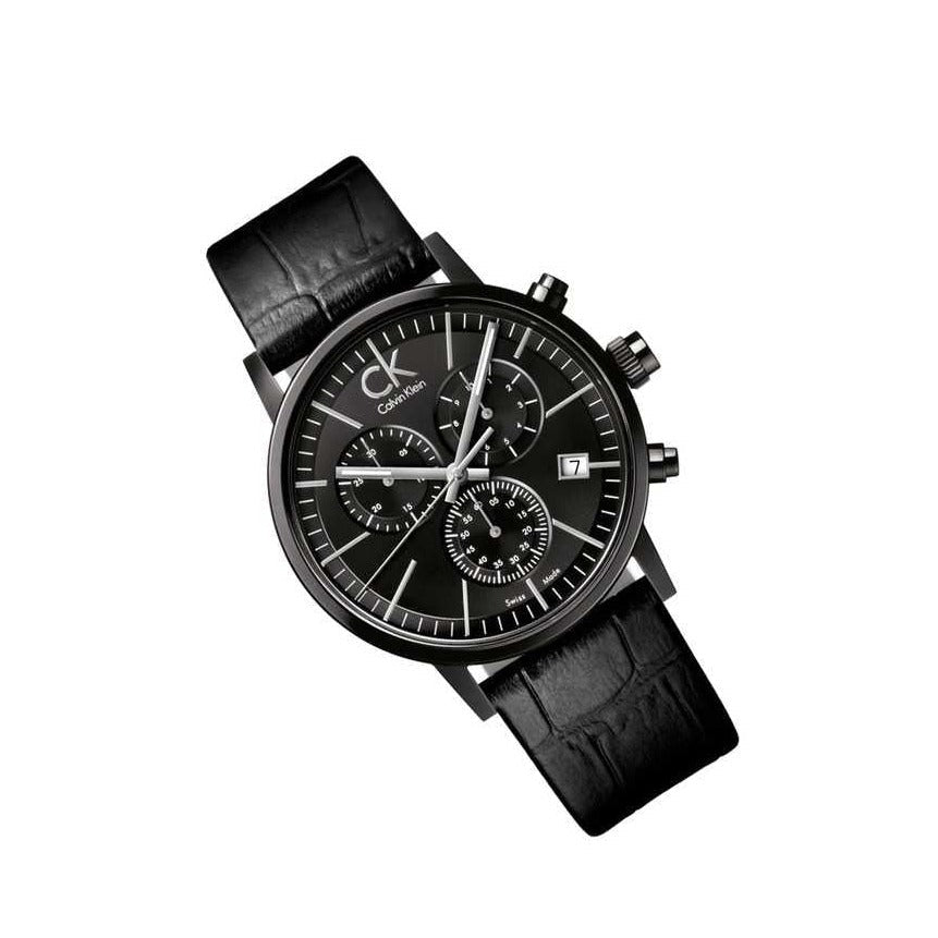 Calvin Klein Post Minimal Chronograph Black Dial Black Leather Strap Watch for Men - K7627401 Buy Now By Calvin Klein