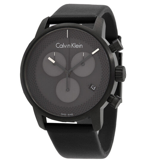 Calvin Klein City Chronograph Grey Dial Black Leather Strap Watch for Men - K2G177C3 Buy Now By Calvin Klein