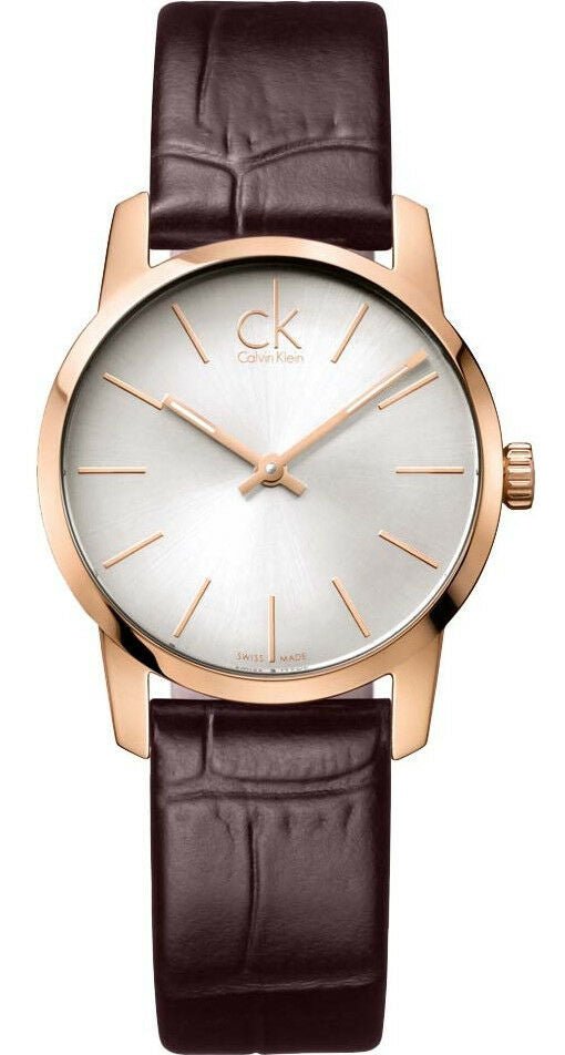 Calvin Klein City White & Gold Dial Brown Leather Strap Watch For Women - K2G23620 Buy Now By Calvin Klein