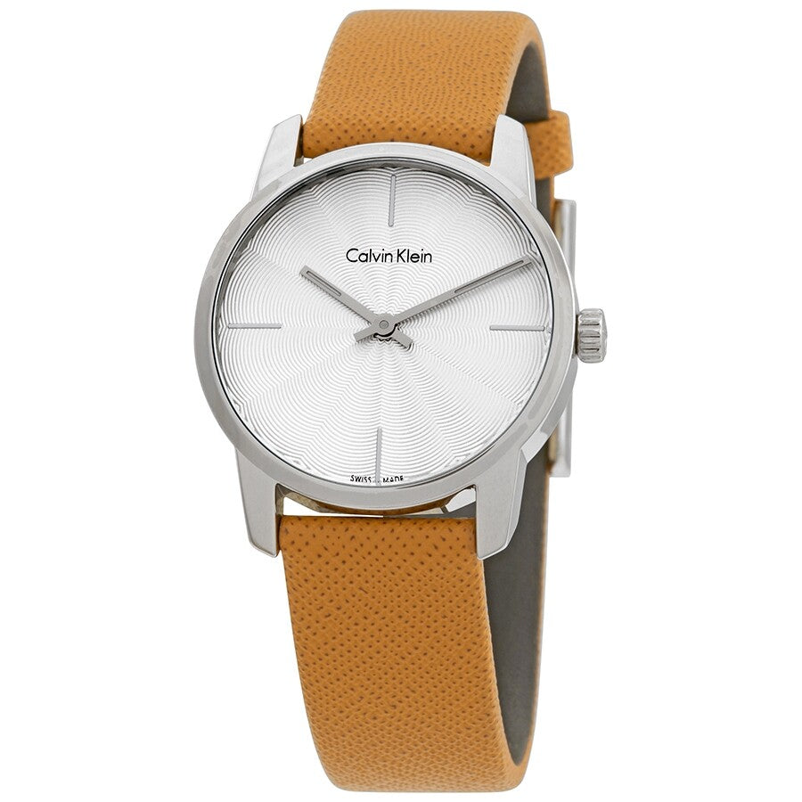 Calvin Klein City Silver Dial Orange Leather Strap Watch for Women - K2G231G6 Buy Now By Calvin Klein
