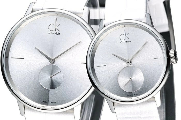 Calvin Klein Accent Silver Dial White Leather Strap Watch for Women - K2Y231K6 Buy Now By Calvin Klein