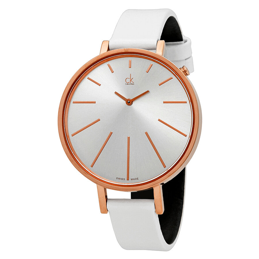 Calvin Klein Equal Silver Dial White Leather Strap Watch for Women - K3E236L6 Buy Now By Calvin Klein