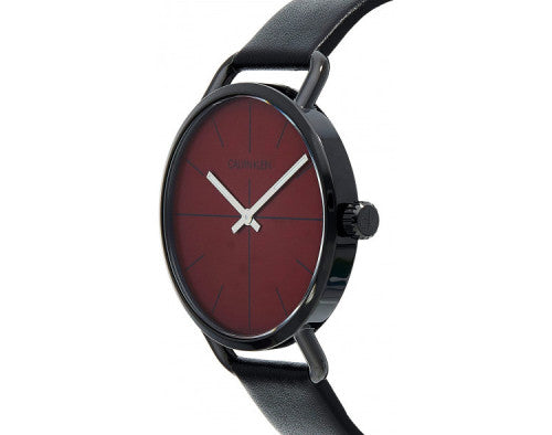 Calvin Klein Even Maroon Dial Black Leather Strap Watch for Men - K7B214CP Buy Now By Calvin Klein