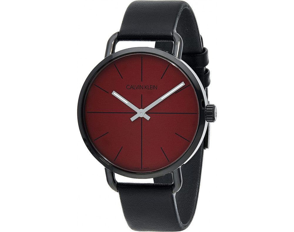 Calvin Klein Even Maroon Dial Black Leather Strap Watch for Men - K7B214CP Buy Now By Calvin Klein