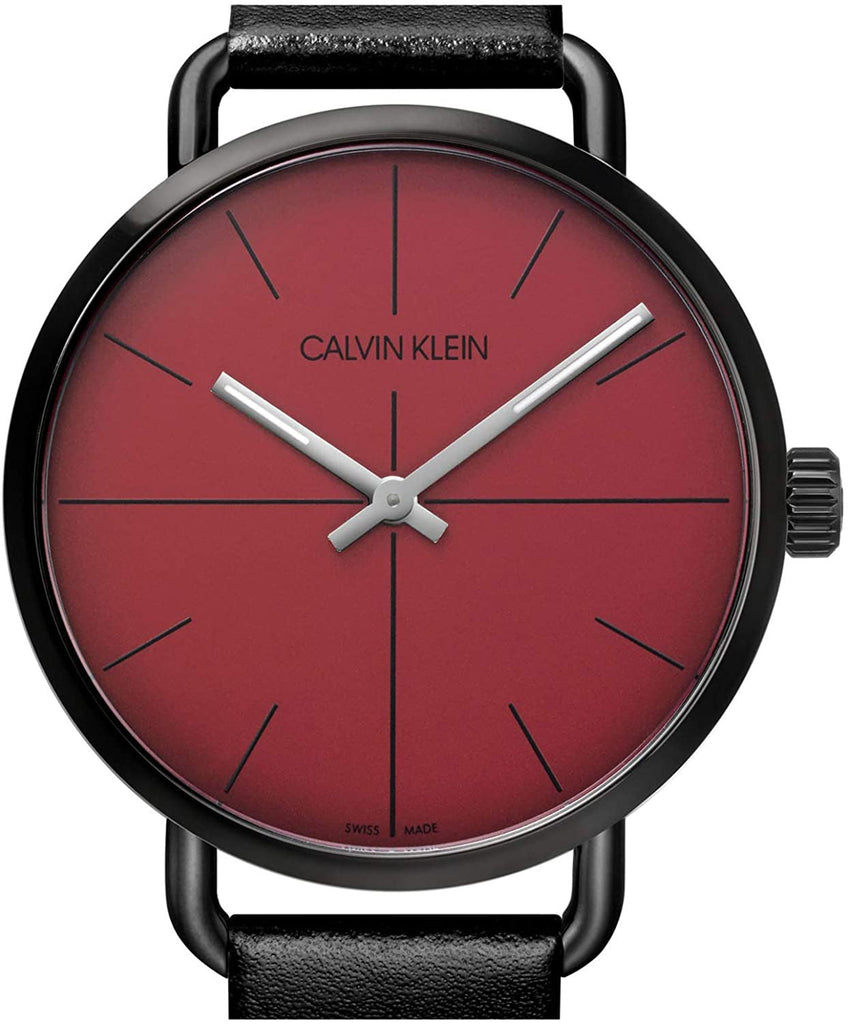 Calvin Klein Even Maroon Dial Black Leather Strap Watch for Men - K7B214CP Buy Now By Calvin Klein