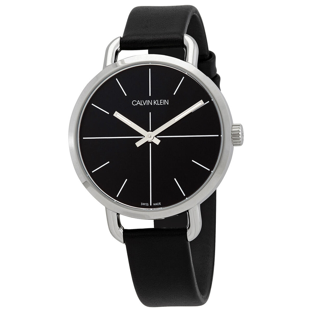 Calvin Klein Even Black Dial Black Leather Strap Watch for Women - K7B231CZ Buy Now By Calvin Klein