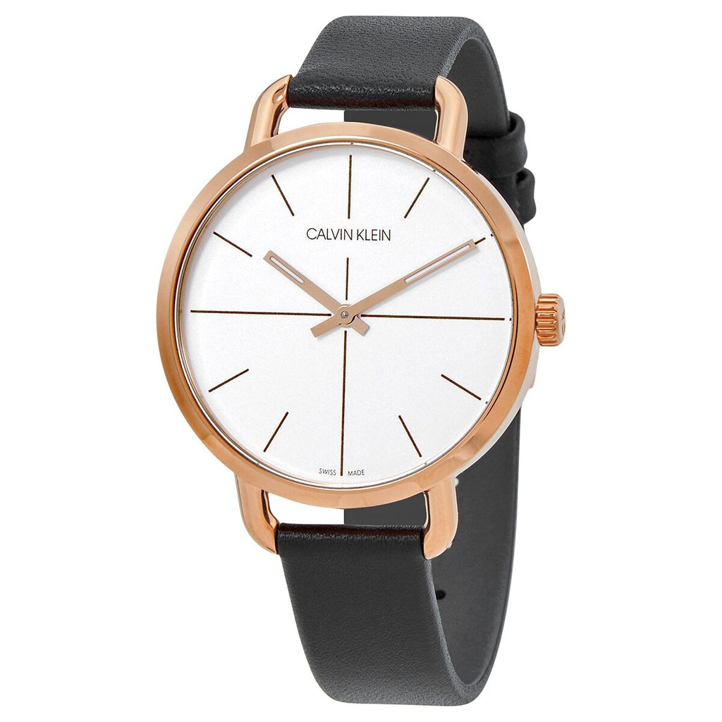 Calvin Klein Even White Dial Black Leather Strap Watch for Women - K7B236C6 Buy Now By Calvin Klein