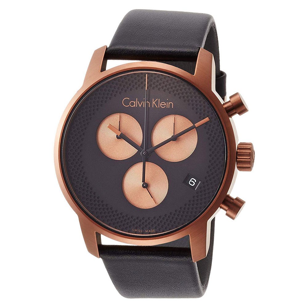 Calvin Klein City Chronograph Black Dial Black Leather Strap Watch for Men - K2G17TC1 Buy Now By Calvin Klein