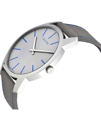 Calvin Klein City Silver Dial Grey Leather Strap Watch for Men - K2G211Q4 Buy Now By Calvin Klein