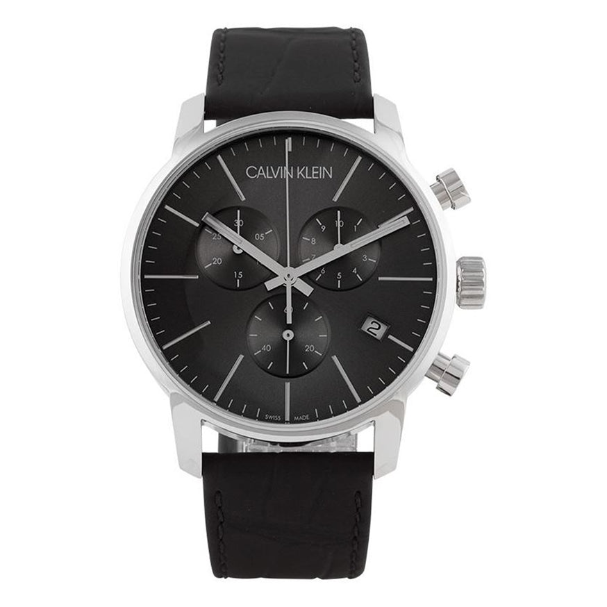 Calvin Klein City Chronograph Black Dial Black Leather Strap Watch for Men - K2G271C3 Buy Now By Calvin Klein