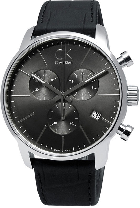 Calvin Klein City Chronograph Black Dial Black Leather Strap Watch for Men - K2G271C3 Buy Now By Calvin Klein