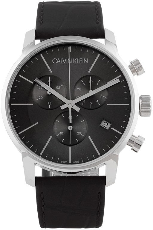 Calvin Klein City Chronograph Black Dial Black Leather Strap Watch for Men - K2G271C3 Buy Now By Calvin Klein