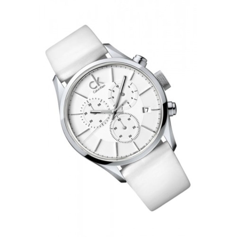 Calvin Klein Masculine Chronograph White Dial White Leather Strap Watch for Men - K2H27101 Buy Now By Calvin Klein