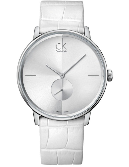 Calvin Klein Accent Silver Dial White Leather Strap Watch for Women - K2Y211K6 Buy Now By Calvin Klein