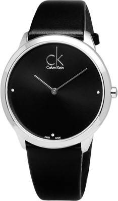 Calvin Klein Minimal Diamonds Black Dial Black Leather Strap Watch for Men - K3M211CS Buy Now By Calvin Klein