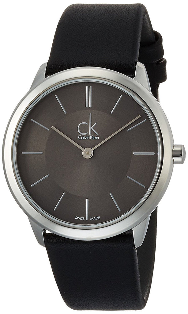 Calvin Klein Minimal Grey Dial Black Leather Strap Watch for Men - K3M221C4 Buy Now By Calvin Klein