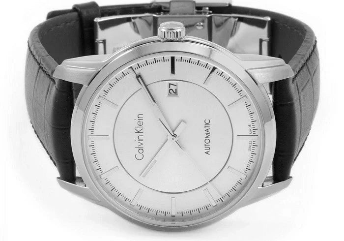 Calvin Klein Infinity Silver Dial Black Leather Strap Watch for Men - K5S341C6 Buy Now By Calvin Klein