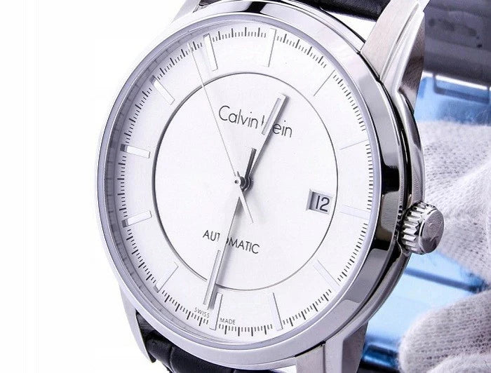 Calvin Klein Infinity Silver Dial Black Leather Strap Watch for Men - K5S341C6 Buy Now By Calvin Klein