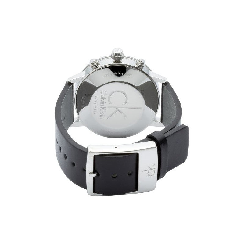 Calvin Klein Post Minimal Chronograph Black Dial Black Leather Strap Watch for Men - K7627107 Buy Now By Calvin Klein