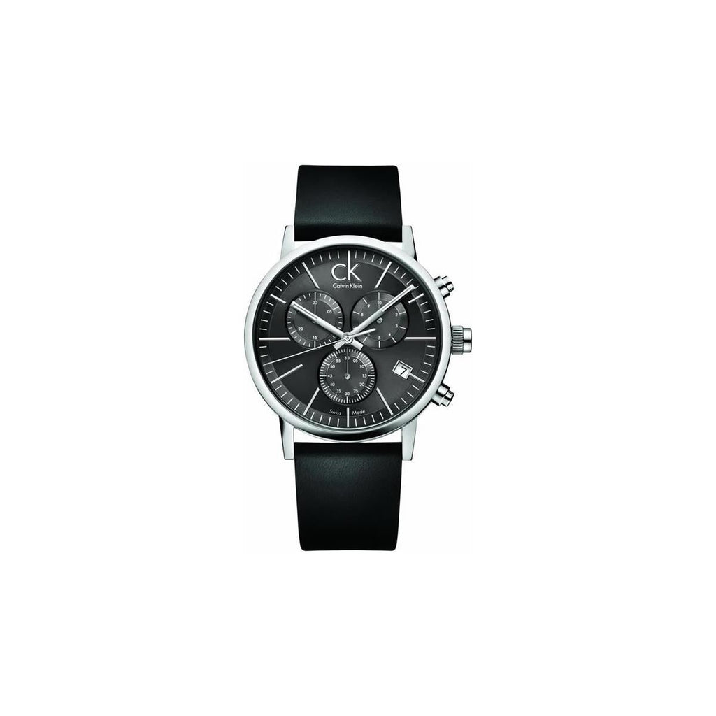 Calvin Klein Post Minimal Chronograph Black Dial Black Leather Strap Watch for Men - K7627107 Buy Now By Calvin Klein