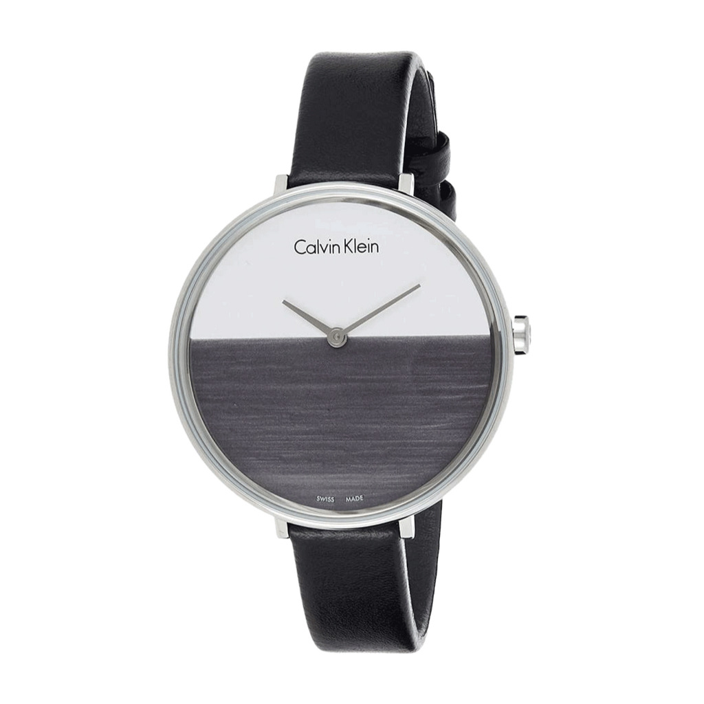 Calvin Klein Rise White Grey Dial Black Leather Strap Watch for Women - K7A231C3 Buy Now By Calvin Klein