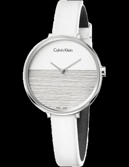 Calvin Klein Rise White Grey Dial White Leather Strap Watch for Women - K7A231L6 Buy Now By Calvin Klein