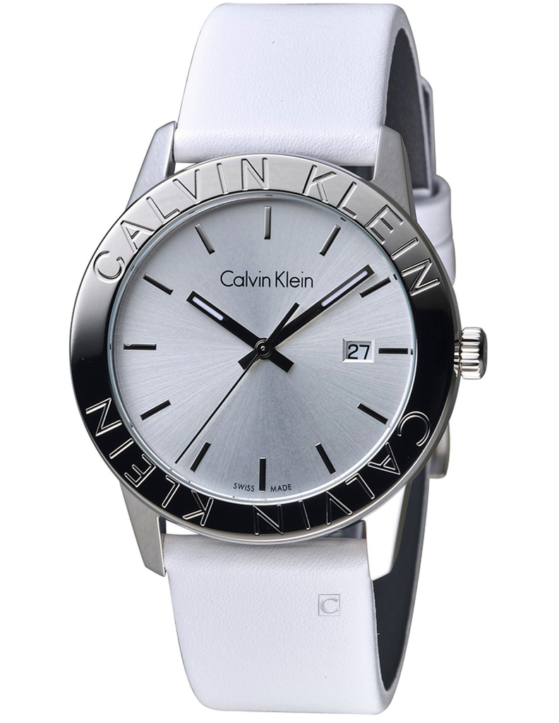 Calvin Klein Steady Silver Dial White Leather Strap Watch for Women - K7Q211L6 Buy Now By Calvin Klein