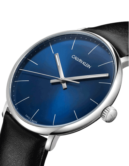 Calvin Klein High Noon Quartz Blue Dial Black Leather Strap Watch for Men - K8M211CN Buy Now By Calvin Klein