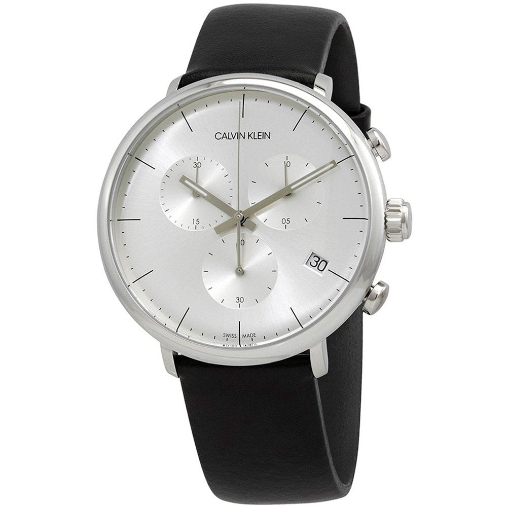 Calvin Klein High Noon Chronograph White Dial Black Leather Strap Watch for Men - K8M271C6 Buy Now By Calvin Klein