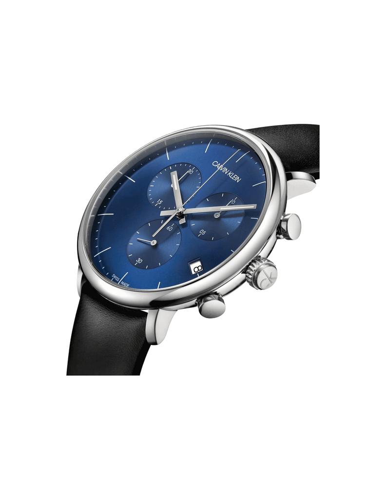 Calvin Klein High Noon Chronograph Blue Dial Black Leather Strap Watch for Men - K8M271CN Buy Now By Calvin Klein
