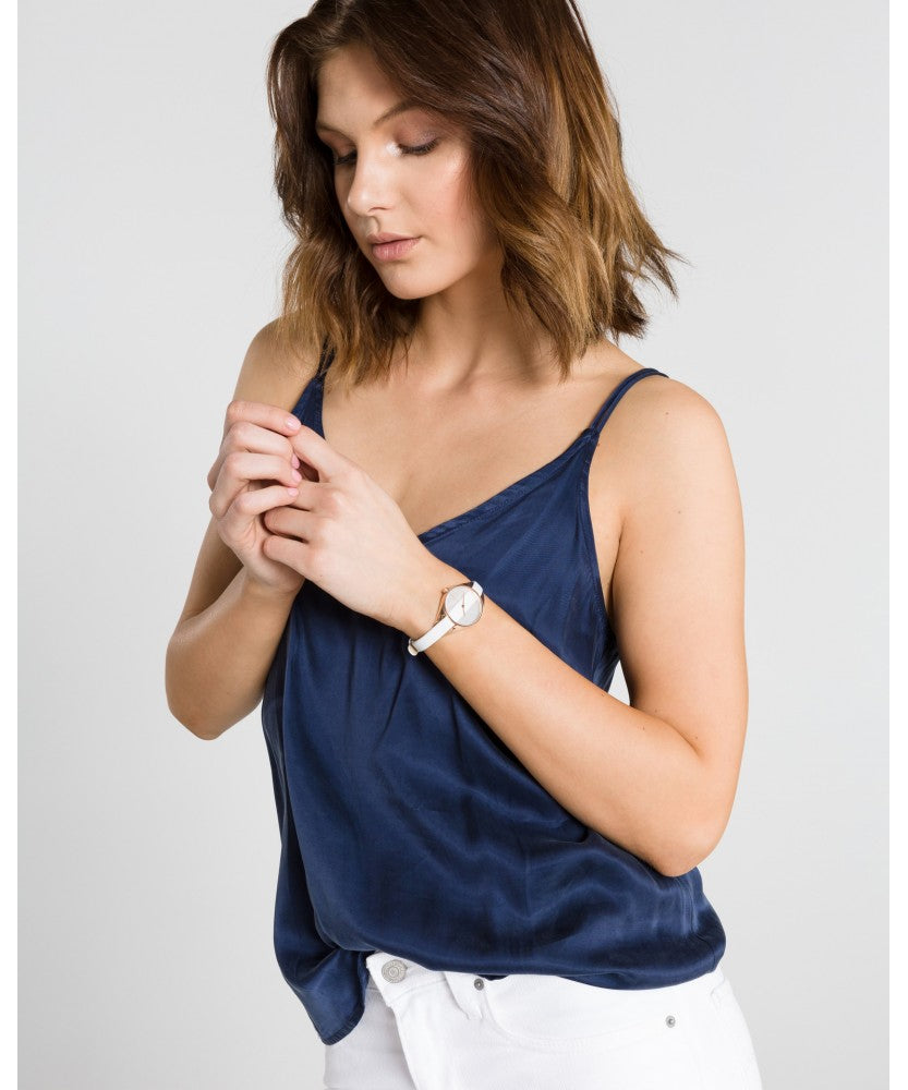 Calvin Klein Rebel White Grey Dial White Leather Strap Watch for Women - K8P236L6 Buy Now By Calvin Klein