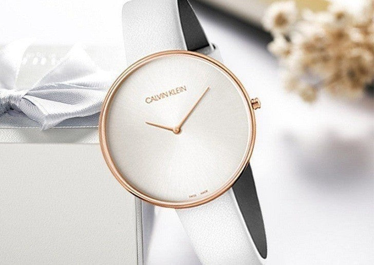 Calvin Klein Full Moon White Dial White Leather Strap Watch for Women - K8Y236L6 Buy Now By Calvin Klein