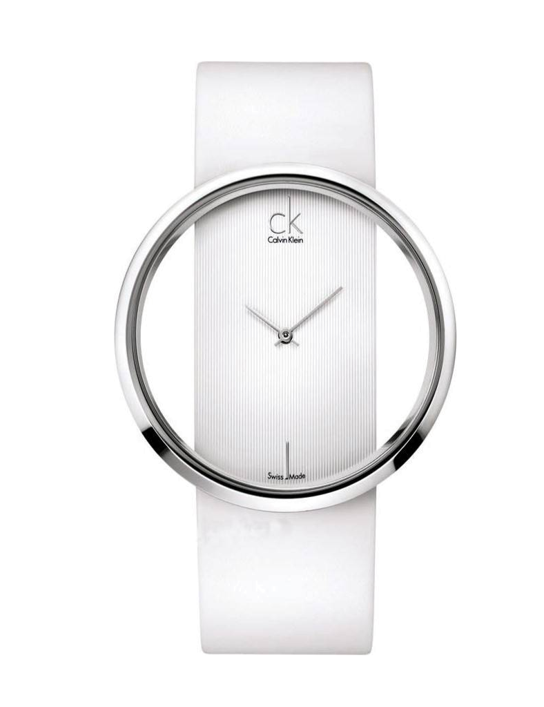 Calvin Klein Glam Transparent Dial White Leather Strap Watch for Women - K9423101 Buy Now By Calvin Klein